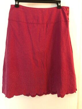 Christopher Banks Linen A-line Skirt Pink Embroidered Side buttons Lined Y2K 10